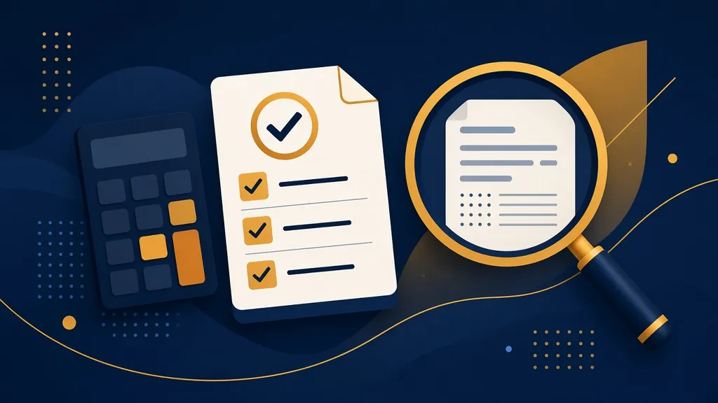 Checklist and magnifying glass for checking offer terms